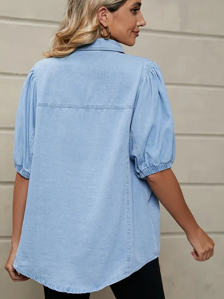 Elastische Prinses-Mouw Denim Top