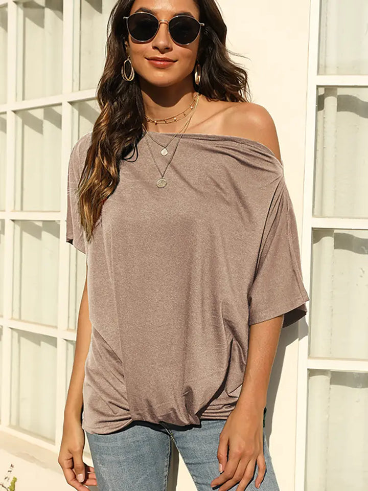 Solid Color Off-Shoulder T-Shirt