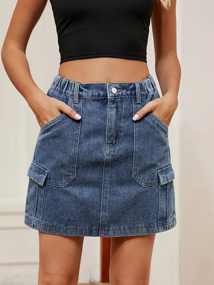 Washed Utility Pocket Denim Skirt