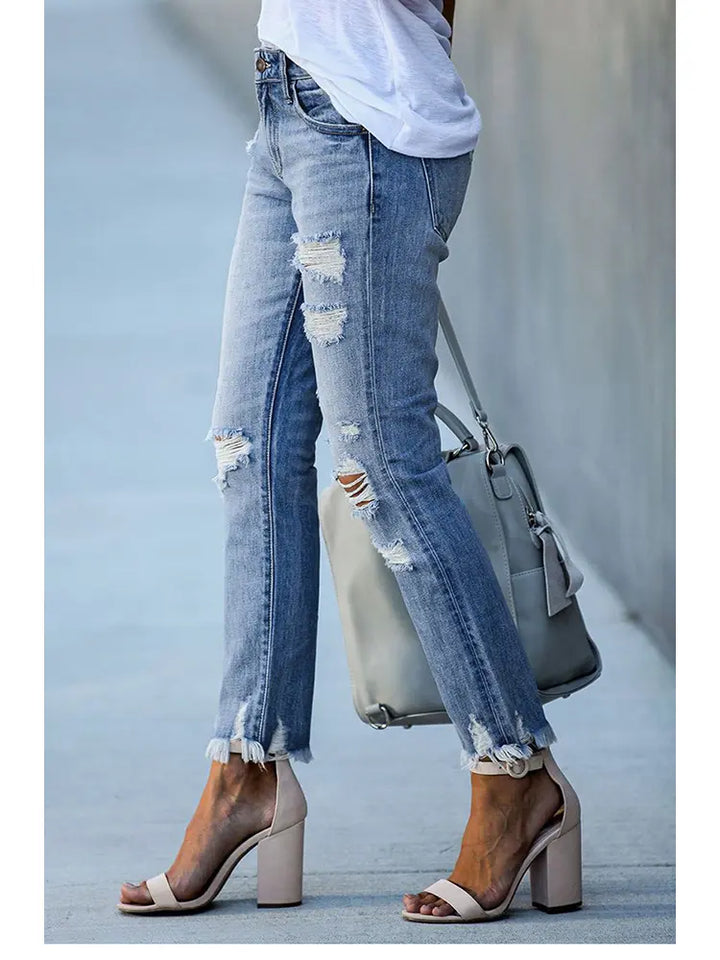 Slim Fit Ripped Cropped Jeans