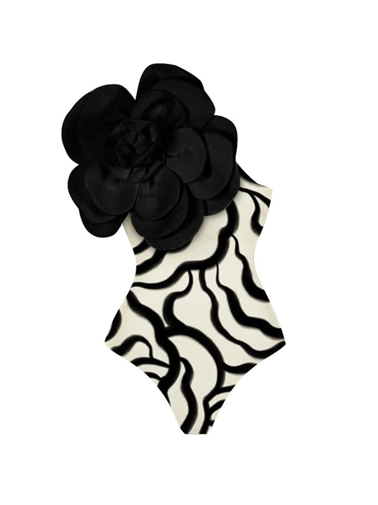 Costum de baie întreg cu model floral 3D