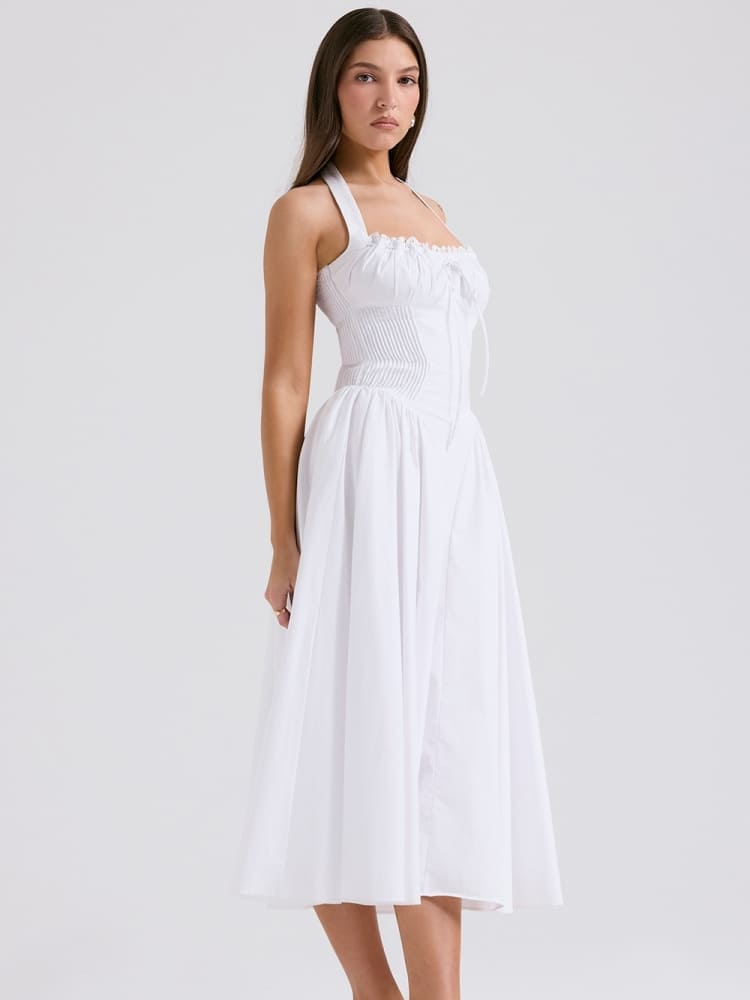 Hvit Ryggløs Halter Midi Kjole