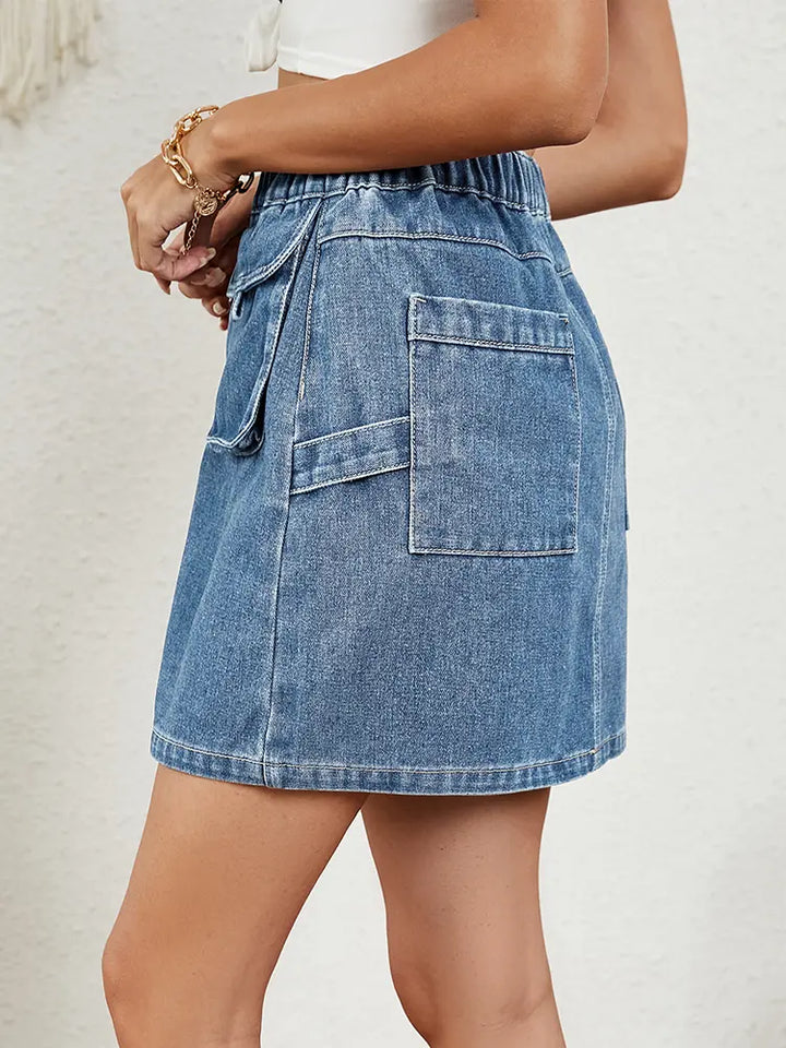 Saia de Denim com Cintura Elástica Lavada