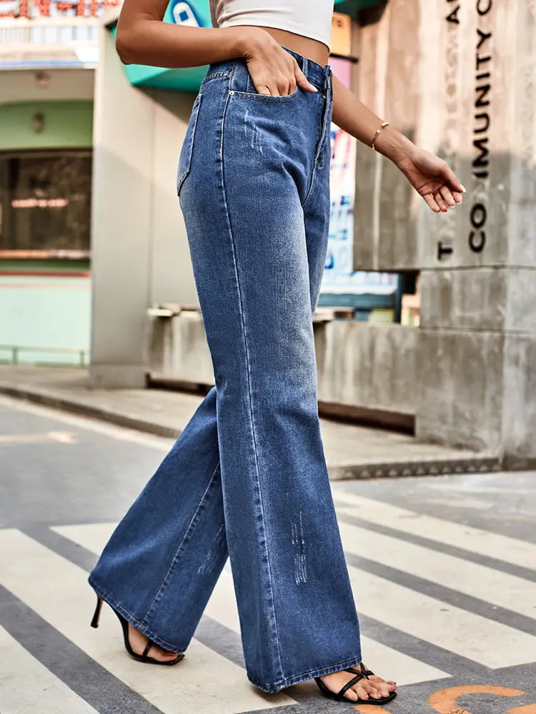 Maraming Gamit na Mid-Rise Flared na Denim Pants