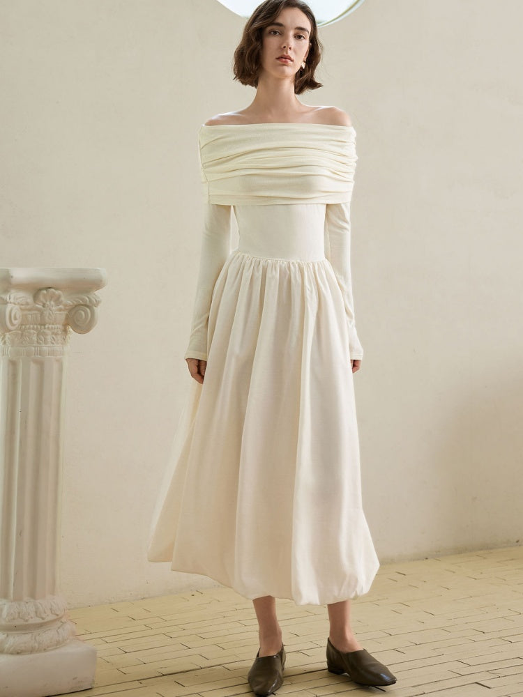 Robe midi style Hepburn à épaules dénudées