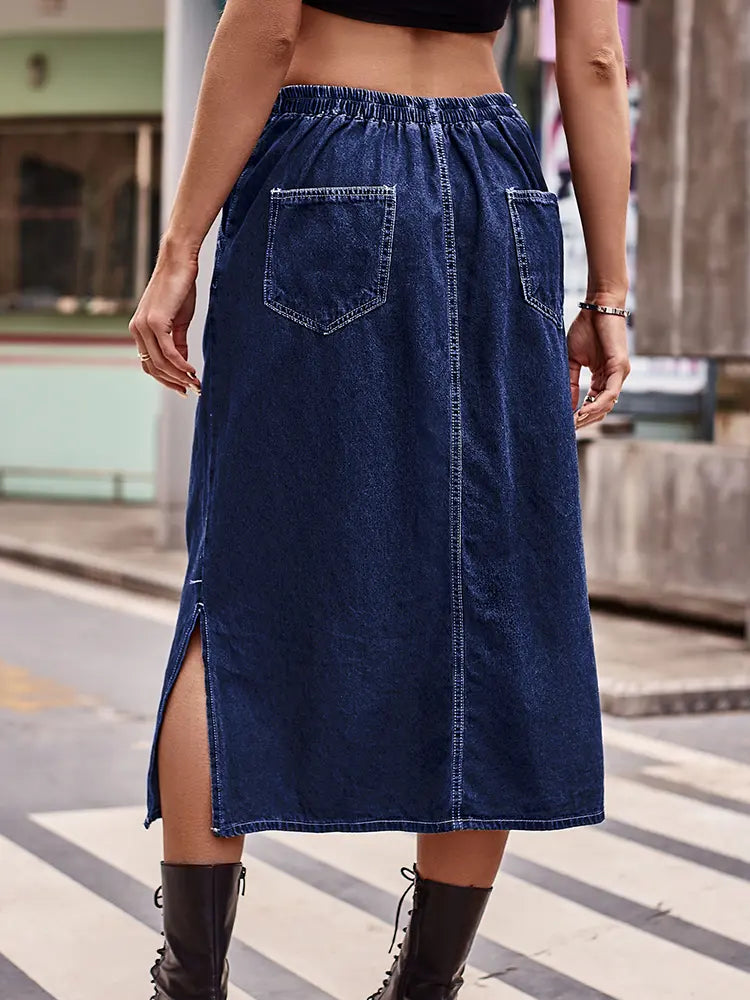 Kordelzug Taille Denim Midi Rock