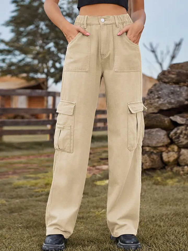 Pantalones cargo de mezclilla con cintura elástica estilo americano