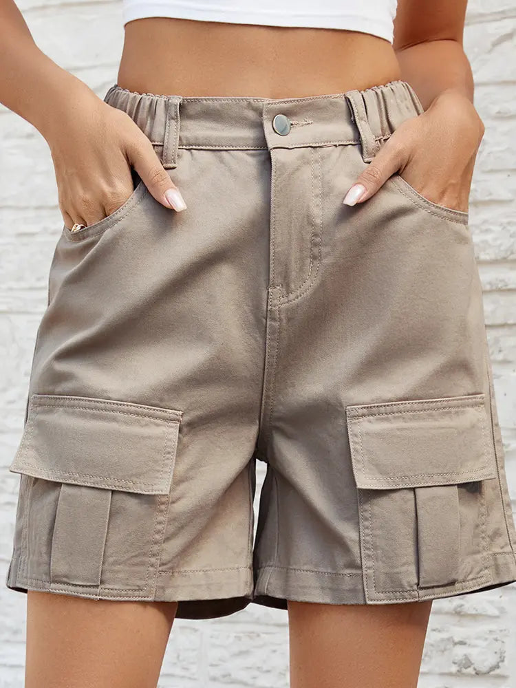 Gewassen Elastische Utility Denim Shorts