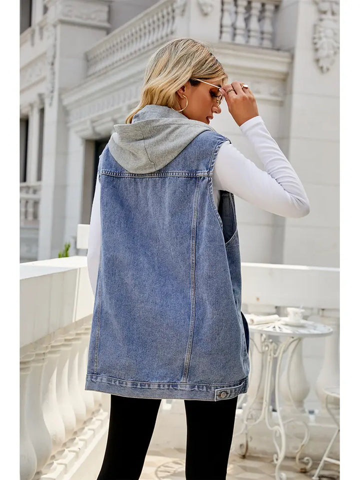 Vintage avtagbar huva denim väst