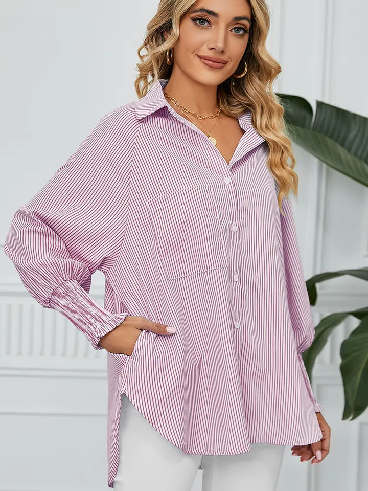 Chemise rayée à manches plissées et coupe ample