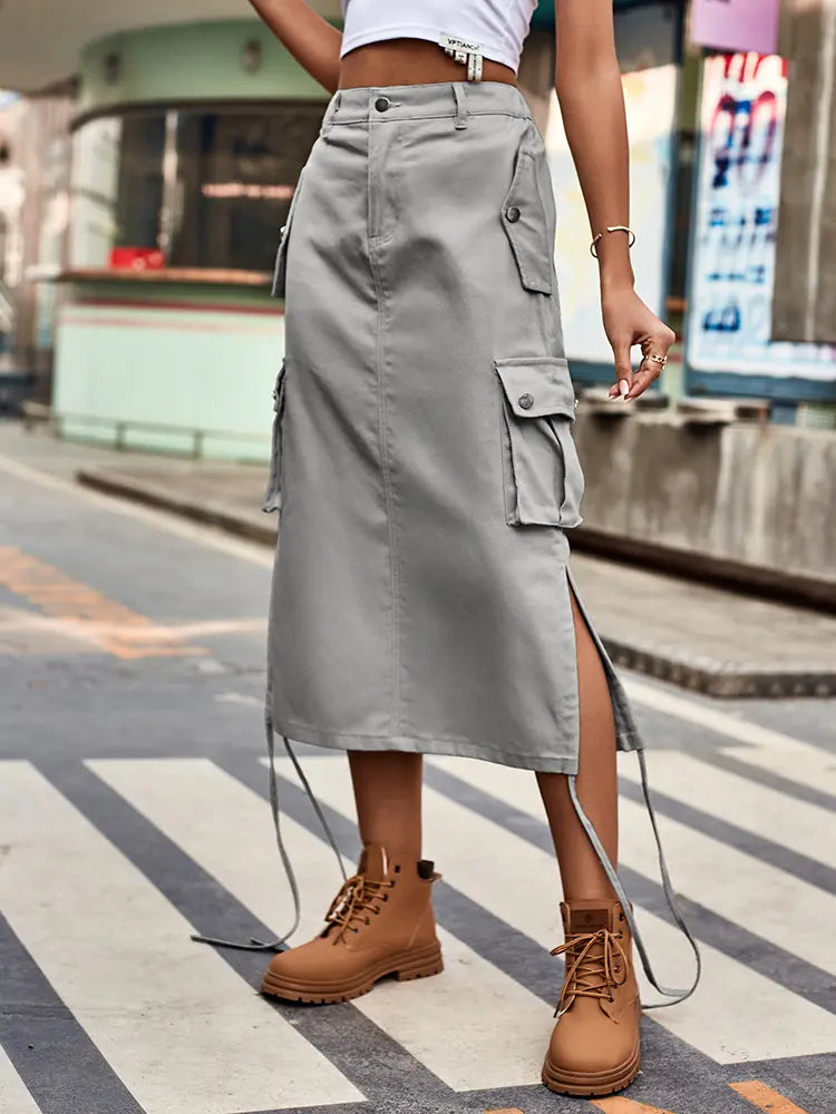 Lace-Up Denim Cargo Rok