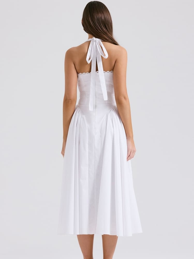 Vestido Midi Halter Branco Sem Costas