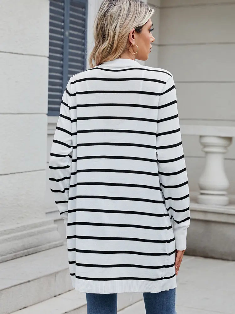 Long Striped Knit Cardigan Sweater