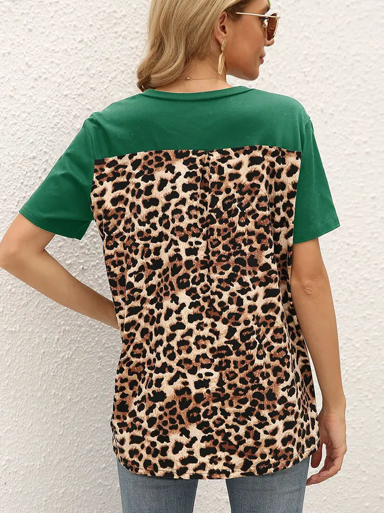 Løs pasform leopardprint patchwork T-shirt