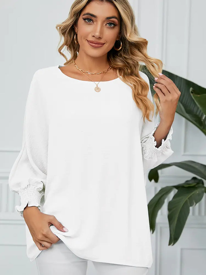 Løs Chiffon Bluse med 3/4 Ærmer