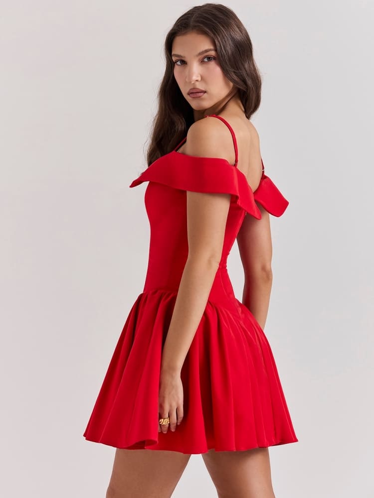 Vestido Mini de Alças Finas Off-Shoulder Escarlate