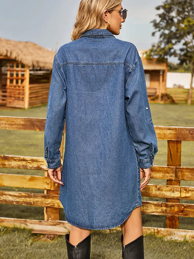 Rochie din denim ajustabilă cu croială lejeră