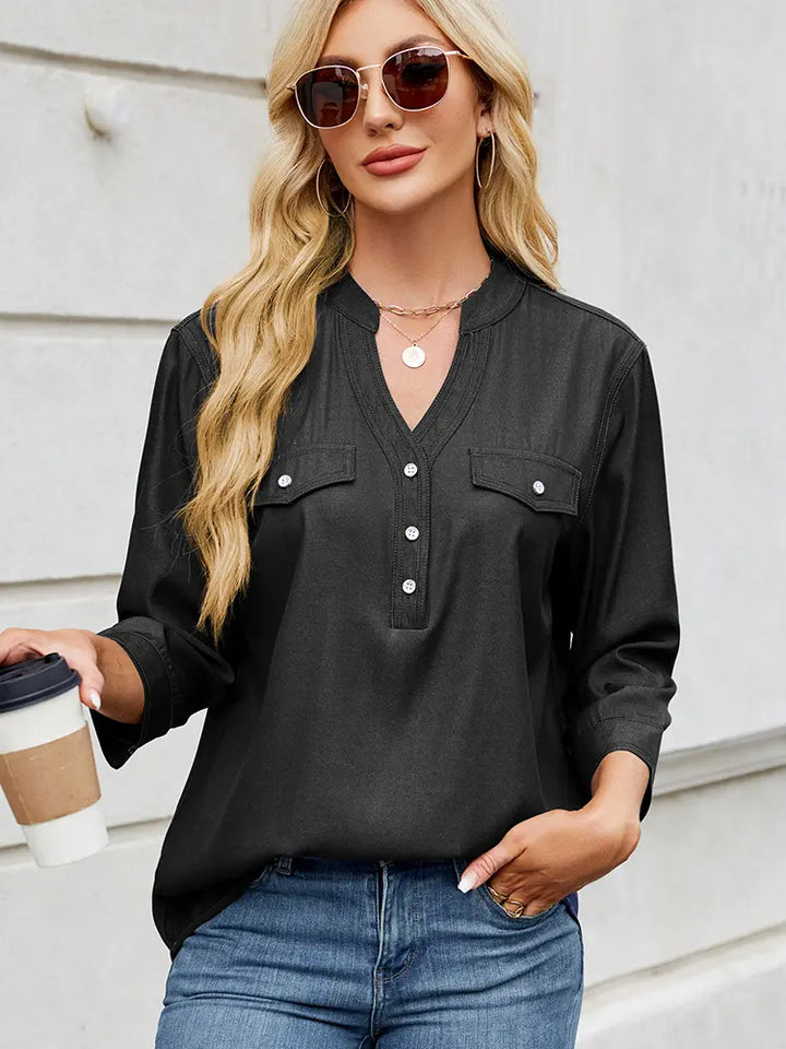 Casual Loose-Fit Lightweight Denim-Look Shirt