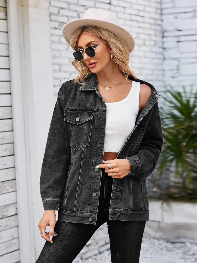 Oversized Mid-Length Casual Denim Jacket