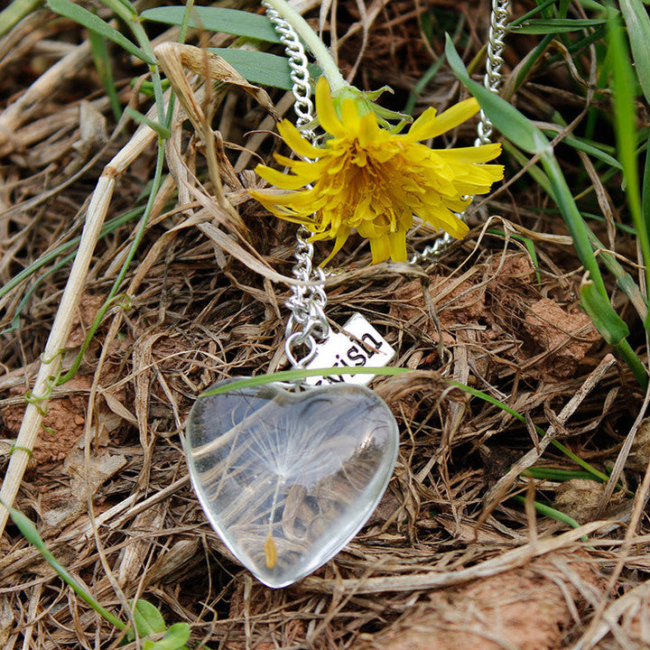 Colliers de fleurs pressées en résine - Pissenlit en cristal de coeur