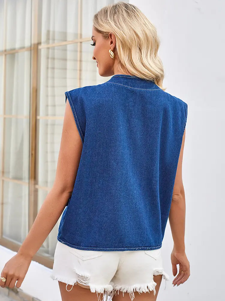 Spring-Summer Sleeveless Denim Vest Top