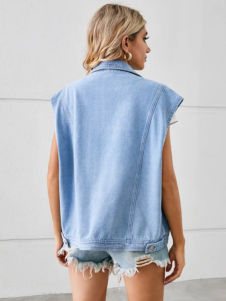 Løs-Fit Blazer Krave Vasket Denim Vest