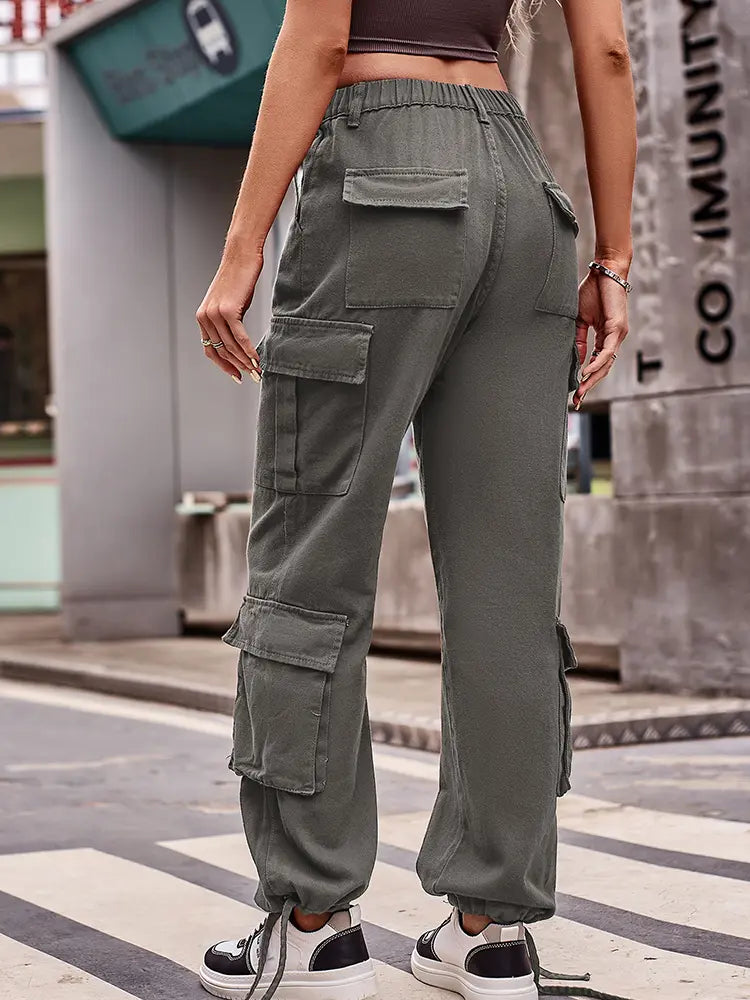 Pantalons cargo en denim à taille élastique et coupe ample