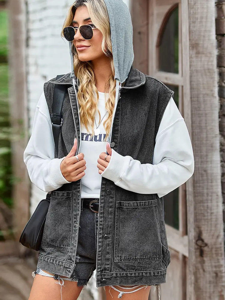 Trendy Loose-Fit Denim Vest