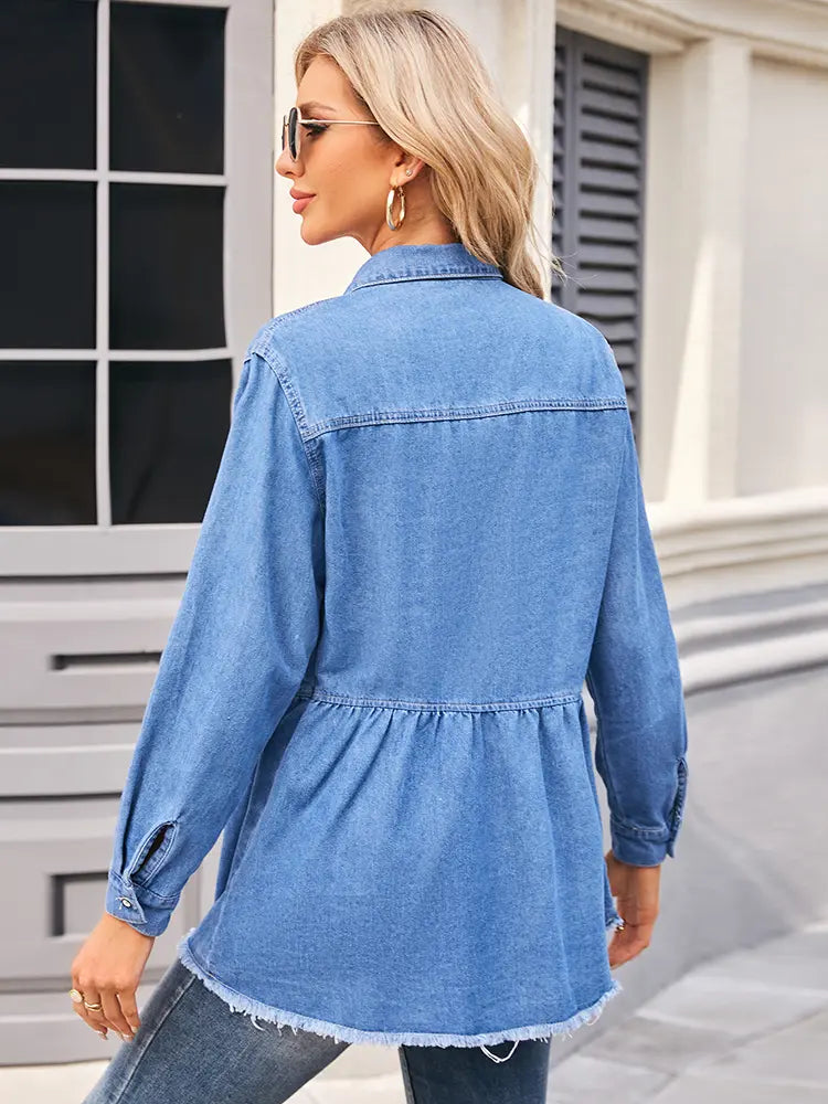 Chemise en denim à ourlet effiloché