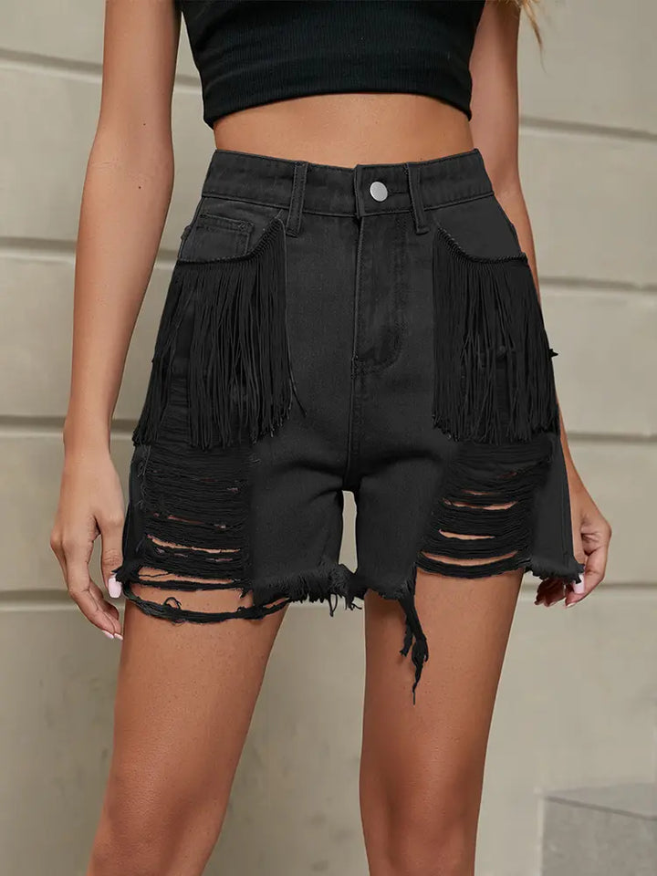 Fransen gewaschene Denim-Shorts