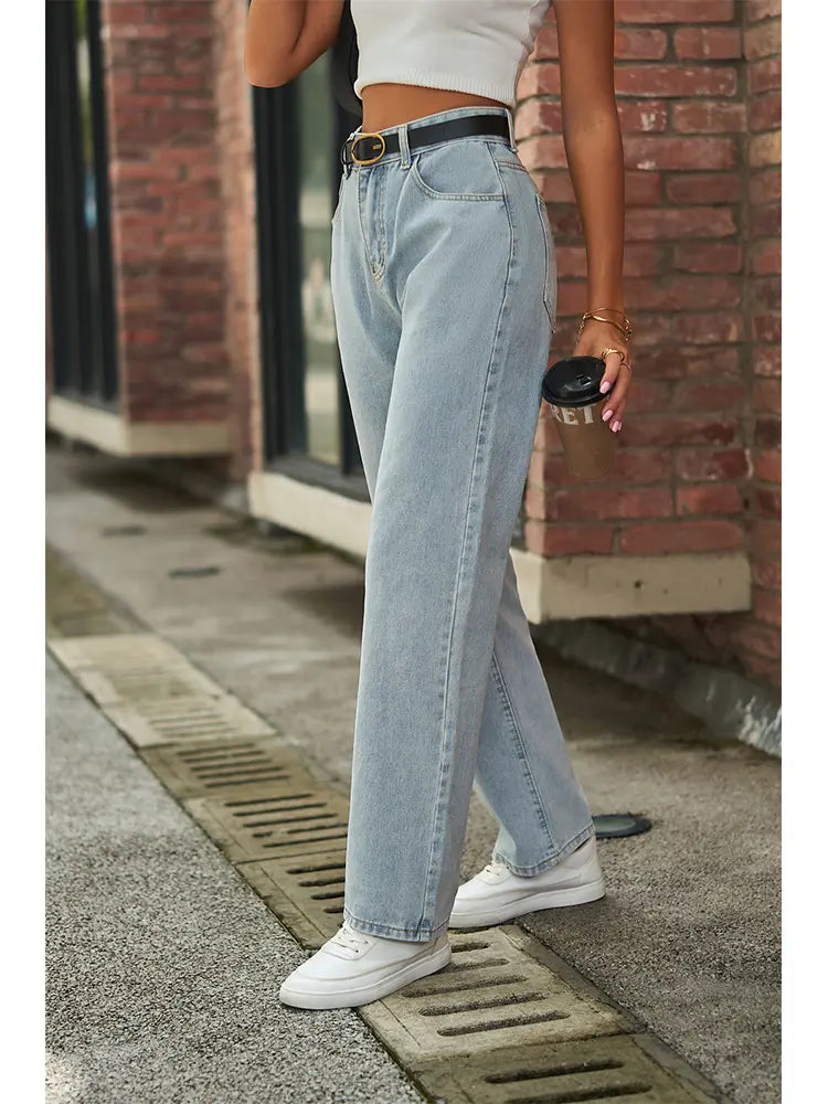 Light Wash Mid-Waist Butterfly Print Jeans