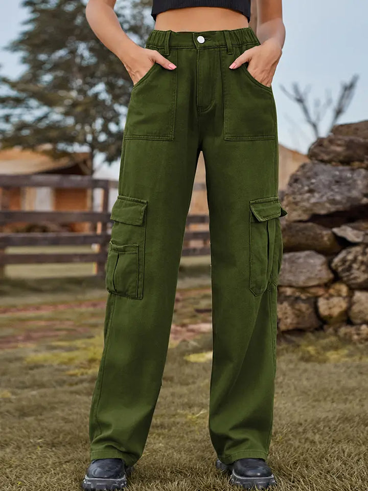 Pantalones cargo de mezclilla con cintura elástica estilo americano