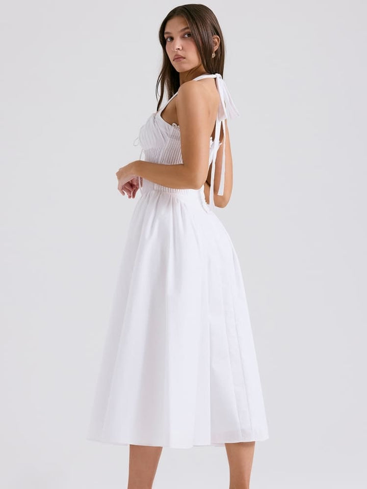 Hvit Ryggløs Halter Midi Kjole