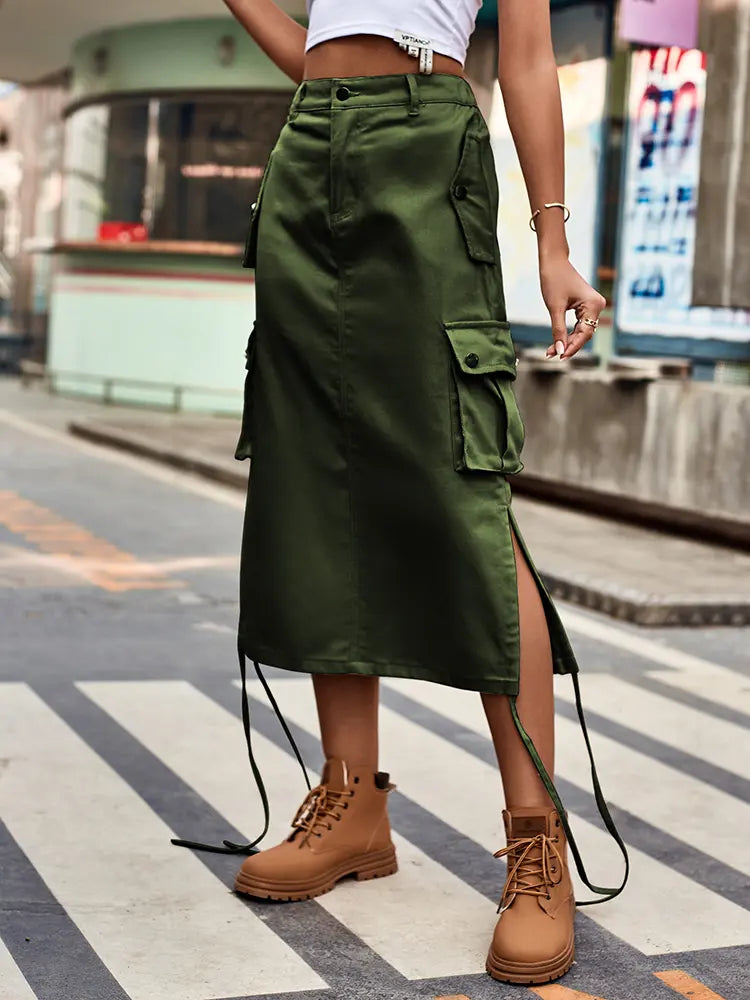 Lace-Up Denim Cargo Rok