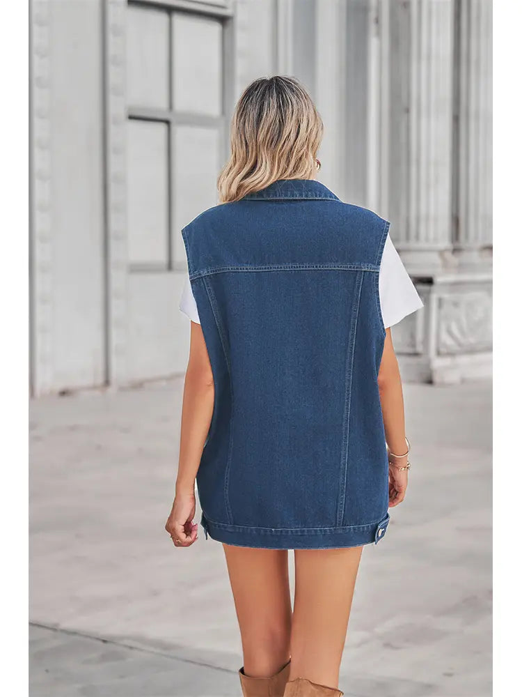 Retro Geometrisk Patchwork Denim Vest