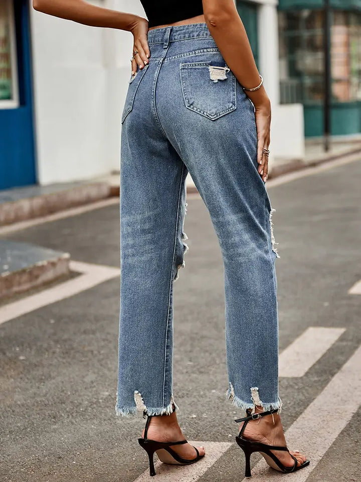 Jeans cropped slim déchirés tendance