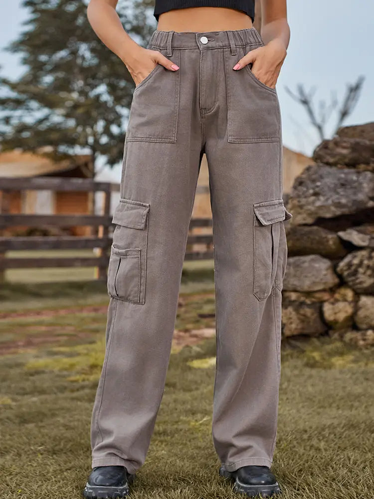 Pantalones cargo de mezclilla con cintura elástica estilo americano