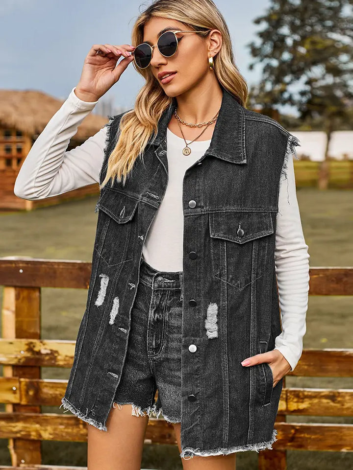 Gilet en denim tendance sans manches d'été