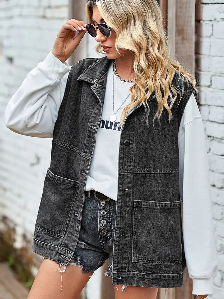 Trendy Loose-Fit Denim Vest