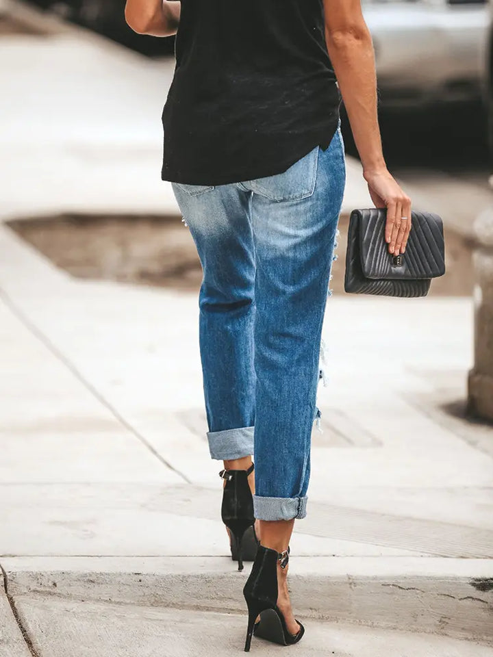 Street Style Versleten Jeans