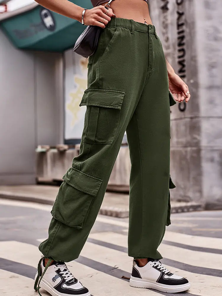 Pantalons cargo en denim à taille élastique et coupe ample