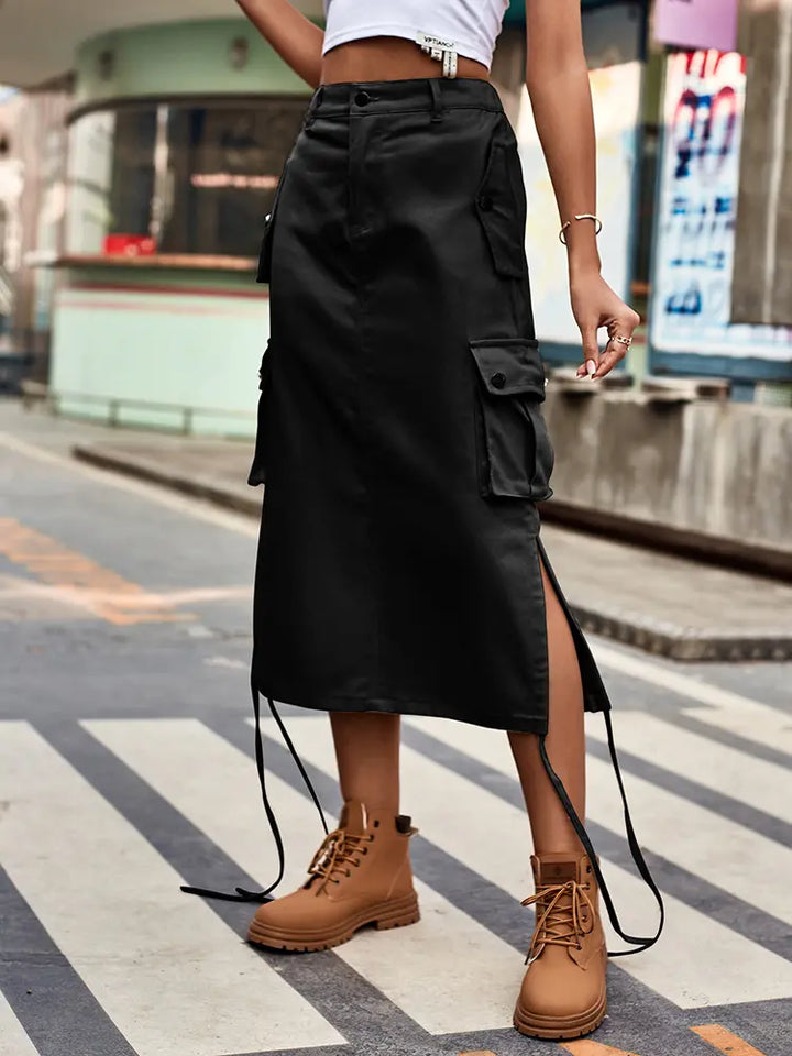 Lace-Up Denim Cargo Rok