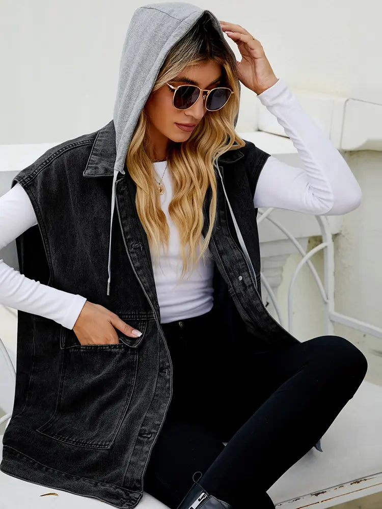  detachable hooded denim vest