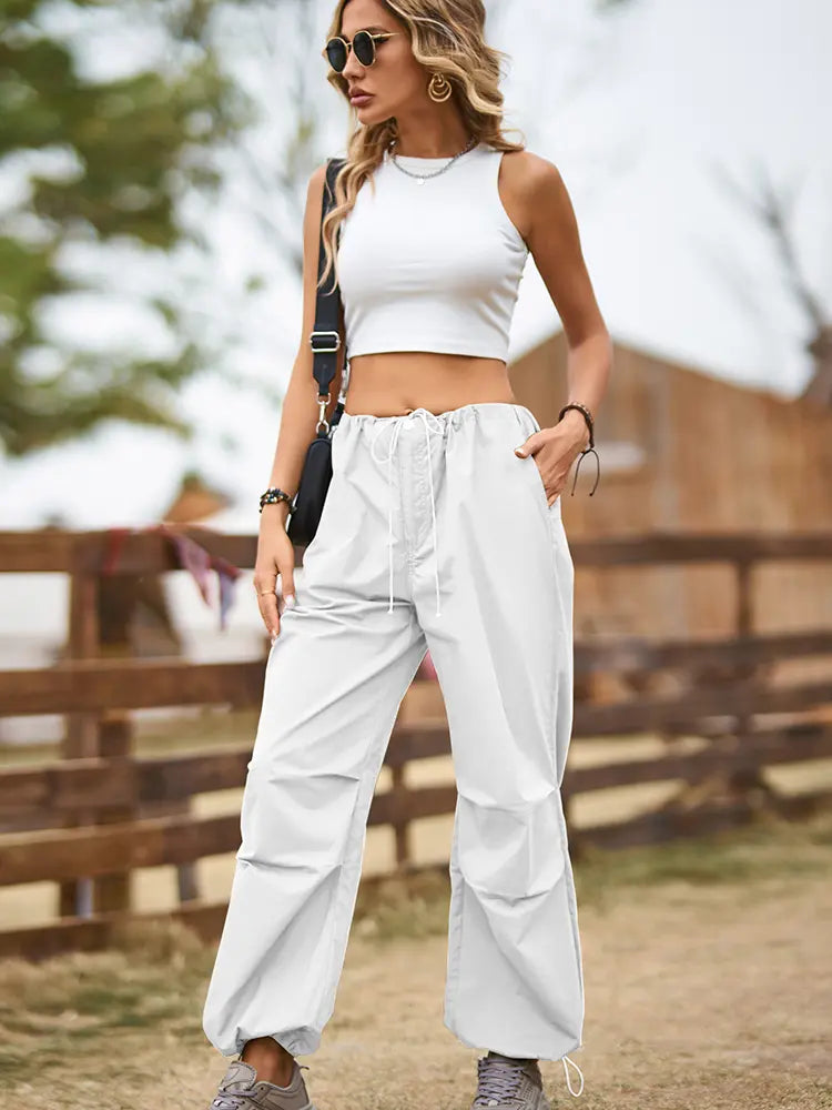 Vintage Street Style Drawstring Cargo Joggers