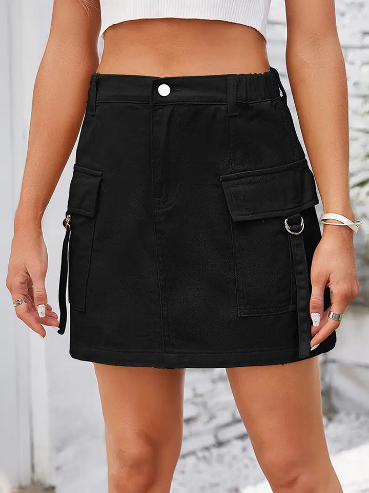 Trendy na Washed Denim Utility Skirt