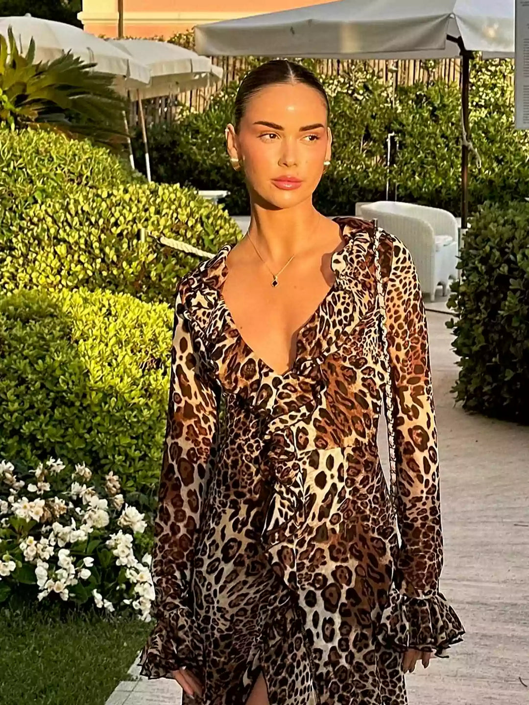 Elegance Print Chiffon Mermaid Maxi Dress - Wild Leopard