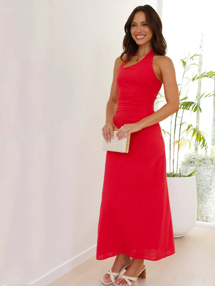 Casual Solid Color Sleeveless Backless Halter Midi Dress