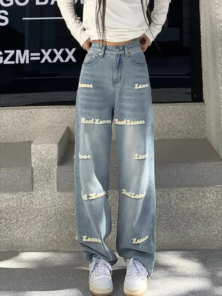 Embroidered High-Waist Jeans