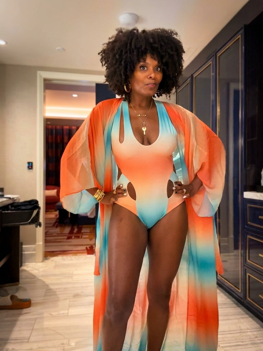 Monokini Ombre & Kimono Mondrian