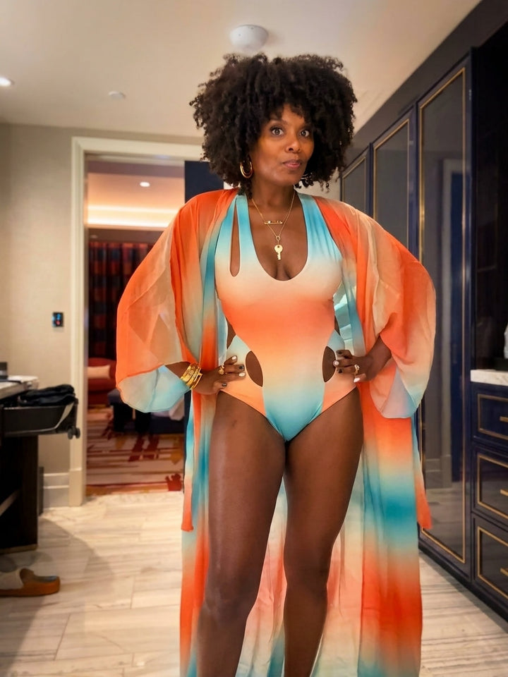Monokini Ombre & Kimono Mondrian
